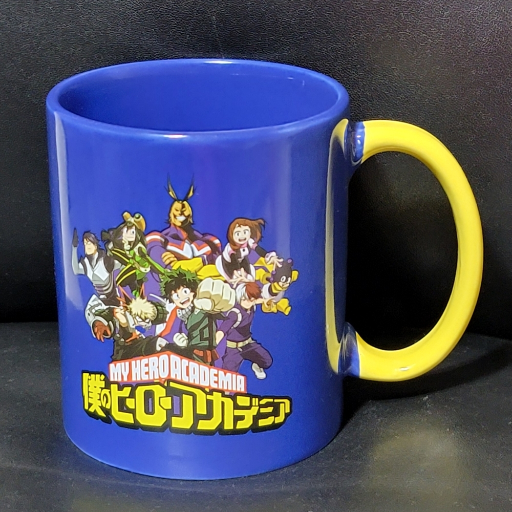 My Hero Academia Ceramic Blue Mug Deku All Might Anime Yellow Handle CultureFly